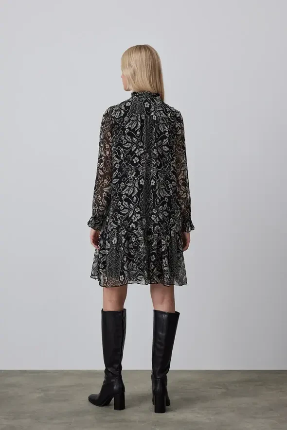 Relaxed Fit Patterned Dress - Black - 4