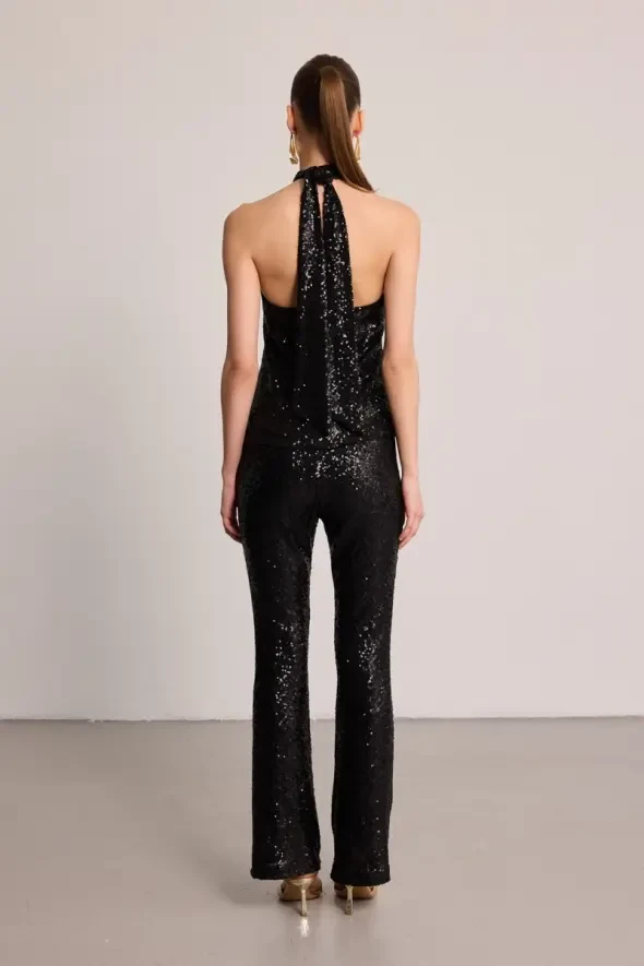 Sequin Cross-Back Blouse - Black - 6