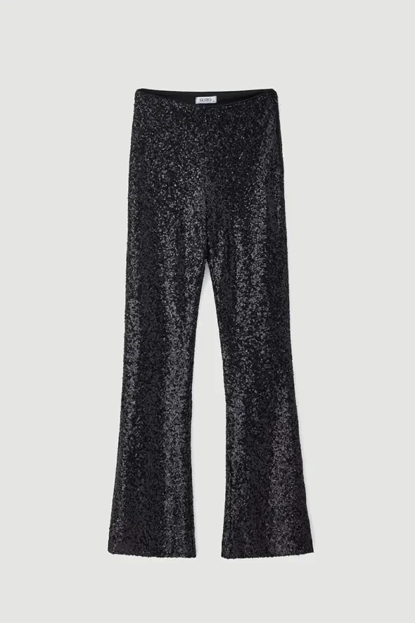 Sequin Flared Pants - Black - 7