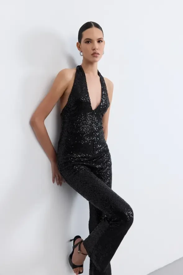 Sequin Flared Pants - Black - 3