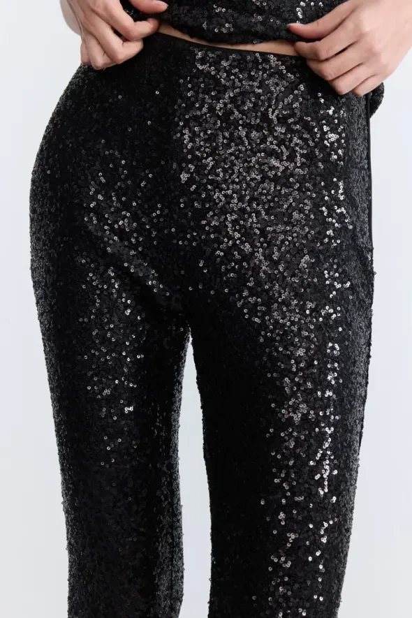 Sequin Flared Pants - Black - 5