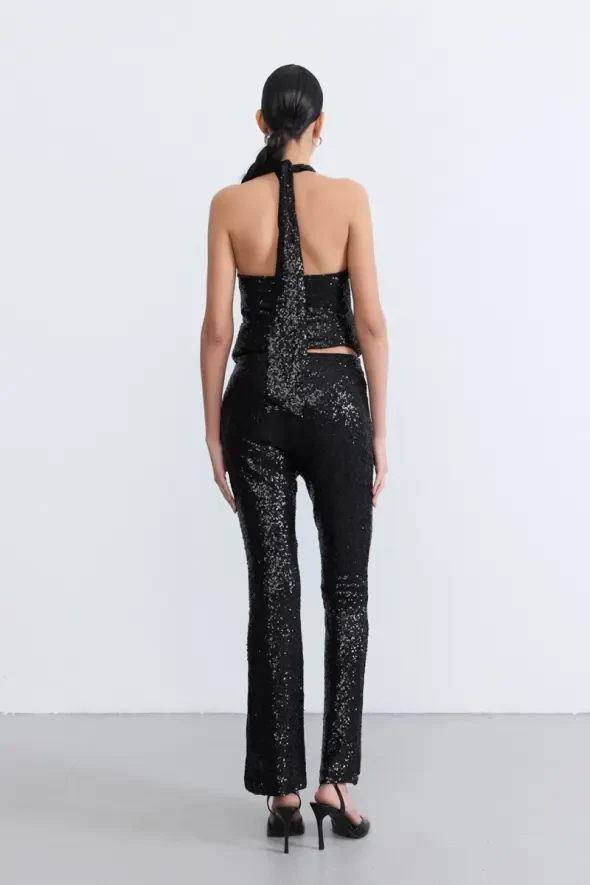 Sequin Flared Pants - Black - 6