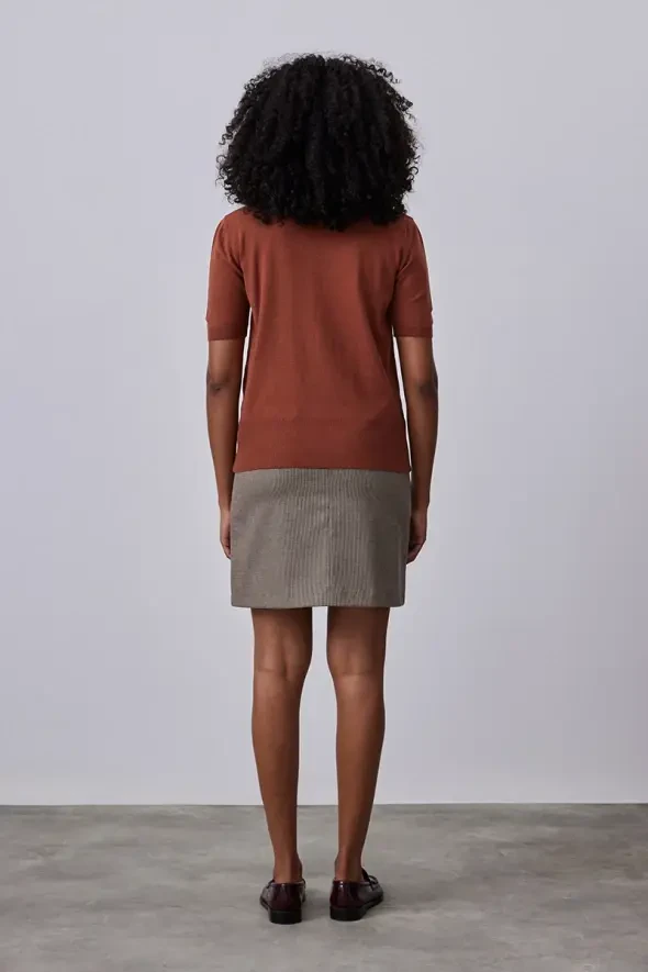 Short Sleeve Basic Sweater with Turtleneck - Tan - 4