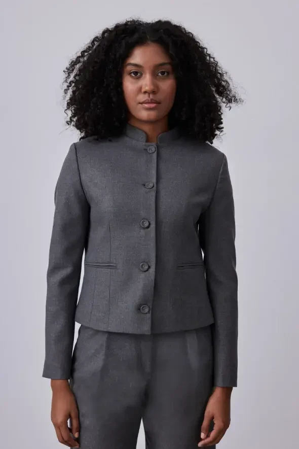 Silvery Striped Judge Collar Jacket - Grey - 1
