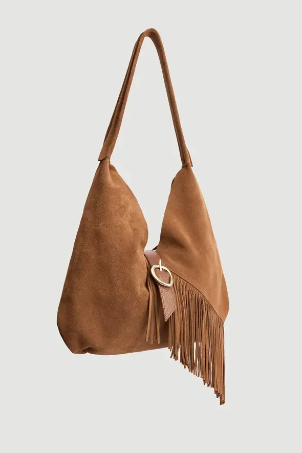 Suede Bag with Tassels and Pouch - Tan - 3