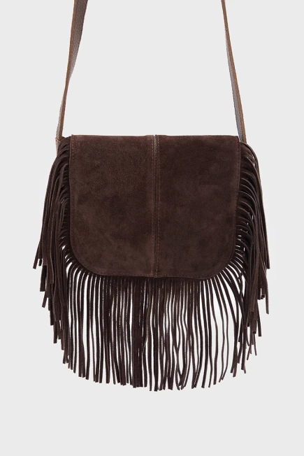 Suede Bag with Tassels - Brown Brown