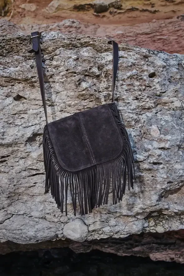 Suede Bag with Tassels - Brown - 6