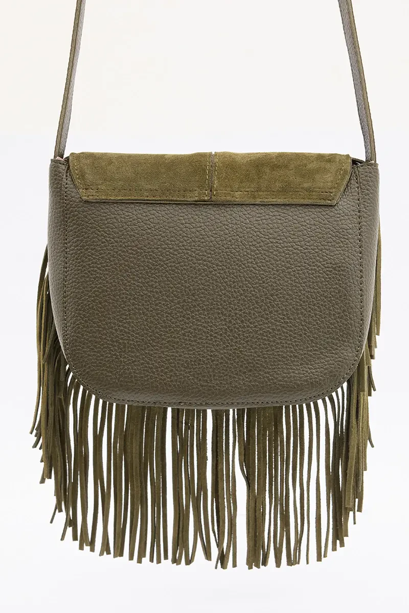 Suede Bag with Tassels - Khaki | Bag