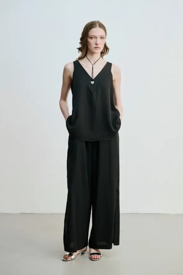 Tank Top with T Drawstring Back - Black - 3