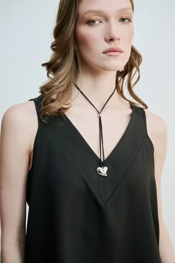 Tank Top with T Drawstring Back - Black - 4