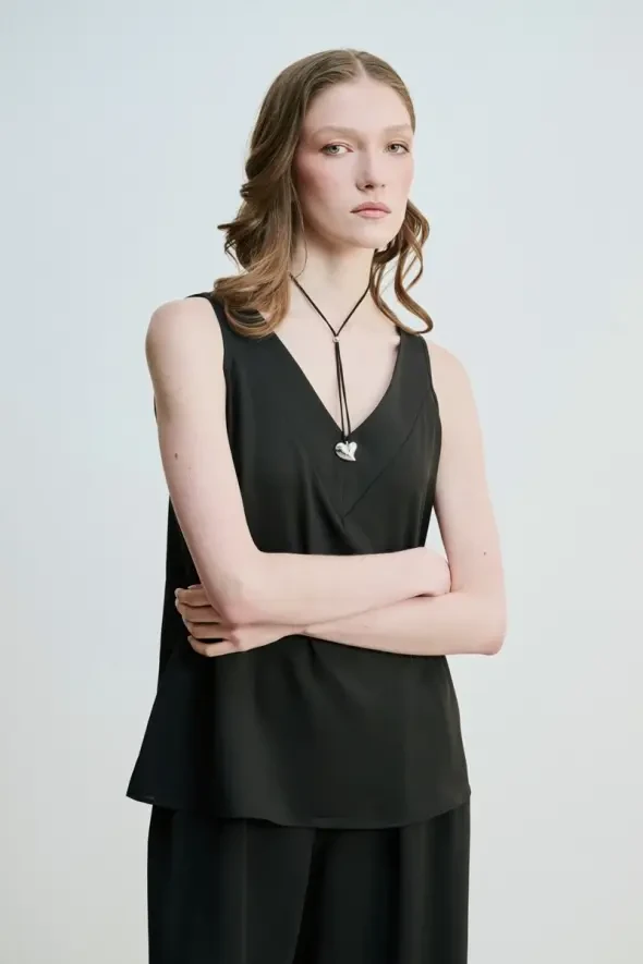 Tank Top with T Drawstring Back - Black - 2