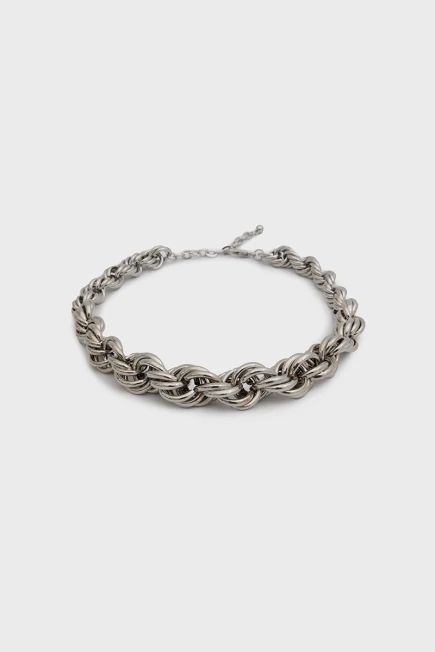 Thick Braided Necklace - Silver Silver