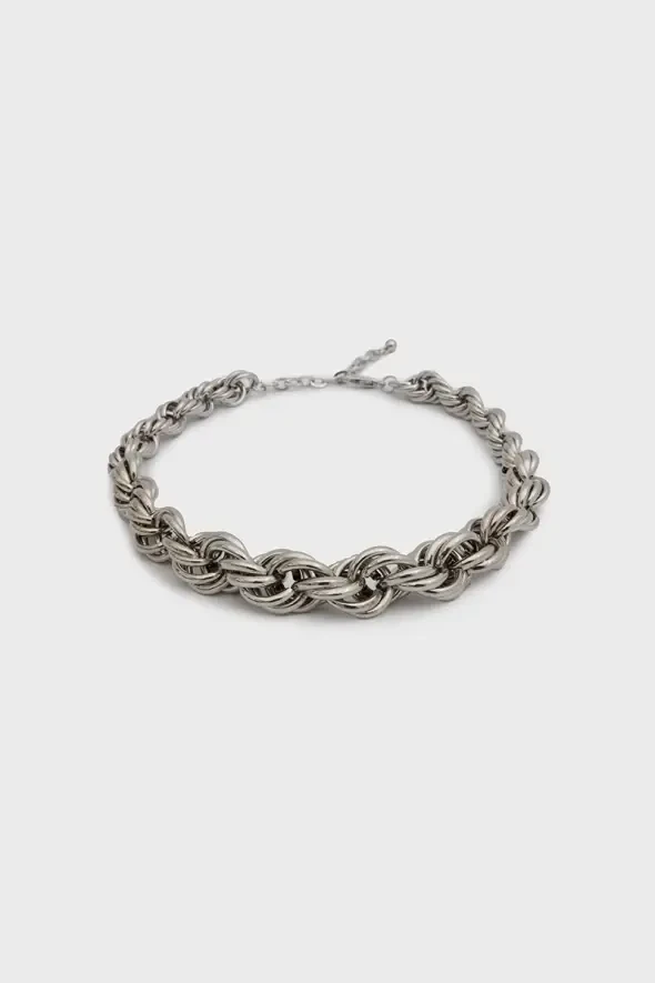 Thick Braided Necklace - Silver - 1