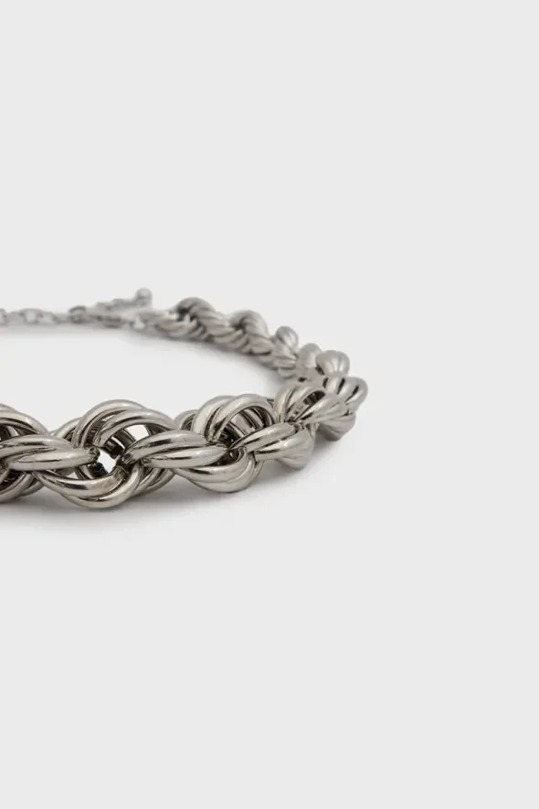 Thick Braided Necklace - Silver - 2