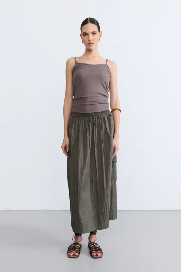 Thin-Strap Viscose Tank Top - Brown - 2