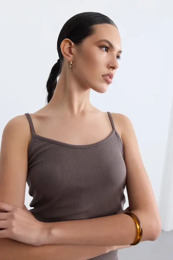 Thin-Strap Viscose Tank Top - Brown - 4