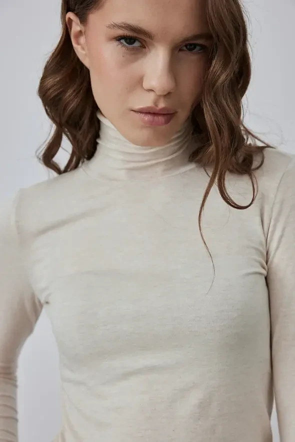 Turtleneck Cashmere Blouse - Beige - 1
