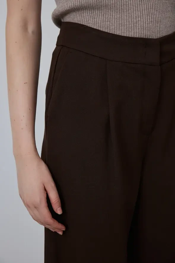 Wide Leg Palazzo Pants - Brown - 4