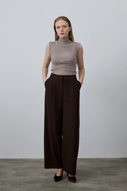 Wide Leg Palazzo Pants - Brown Brown