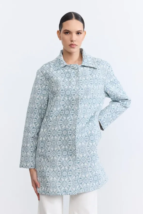 Etnik Desenli Koton Kaftan - Mavi - 1