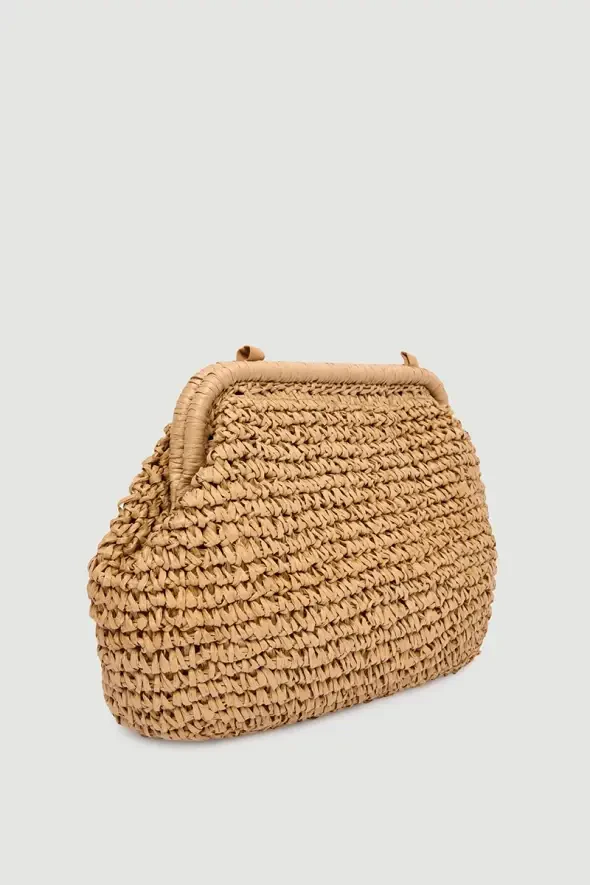 Hasır Clutch Çanta - Kahverengi - 2