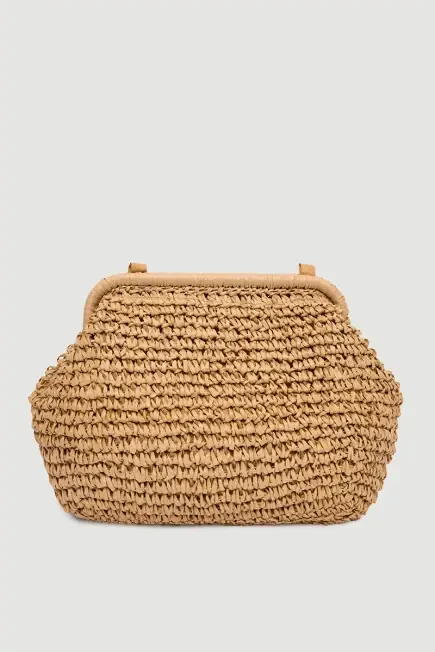 Hasır Clutch Çanta - Kahverengi Kahverengi