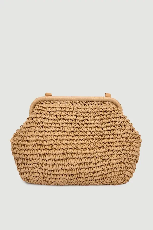 Hasır Clutch Çanta - Kahverengi - 1