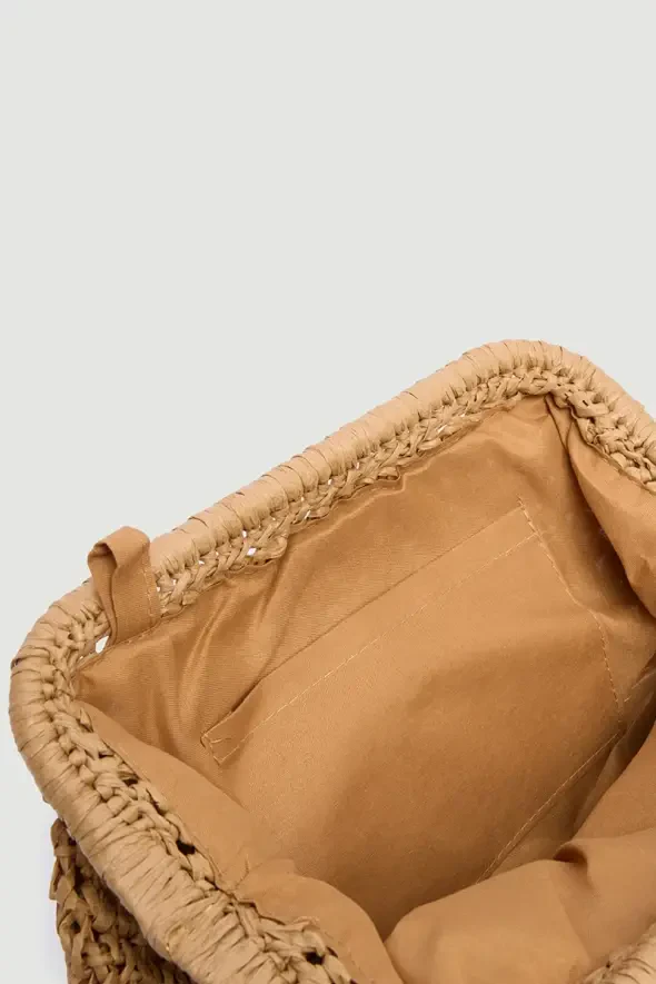 Hasır Clutch Çanta - Kahverengi - 3