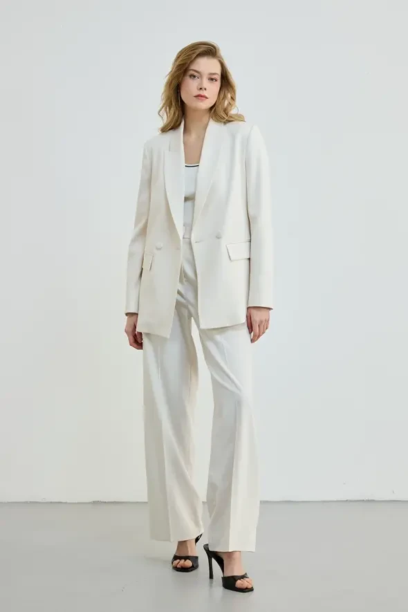 İki Düğmeli Blazer Ceket - Ekru - 2