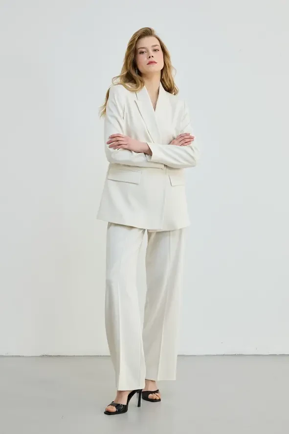 İki Düğmeli Blazer Ceket - Ekru - 3