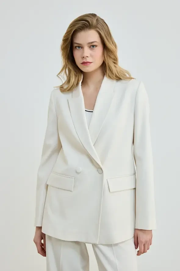 İki Düğmeli Blazer Ceket - Ekru - 1