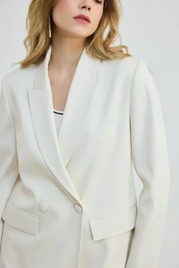 İki Düğmeli Blazer Ceket - Ekru - 4