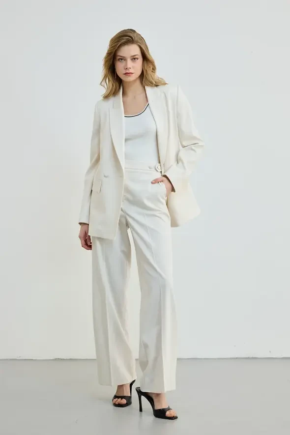İki Düğmeli Blazer Ceket - Ekru - 6