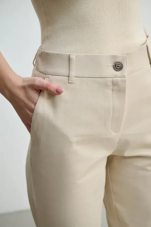 Kanvas Mom Pantolon - Bej - 2