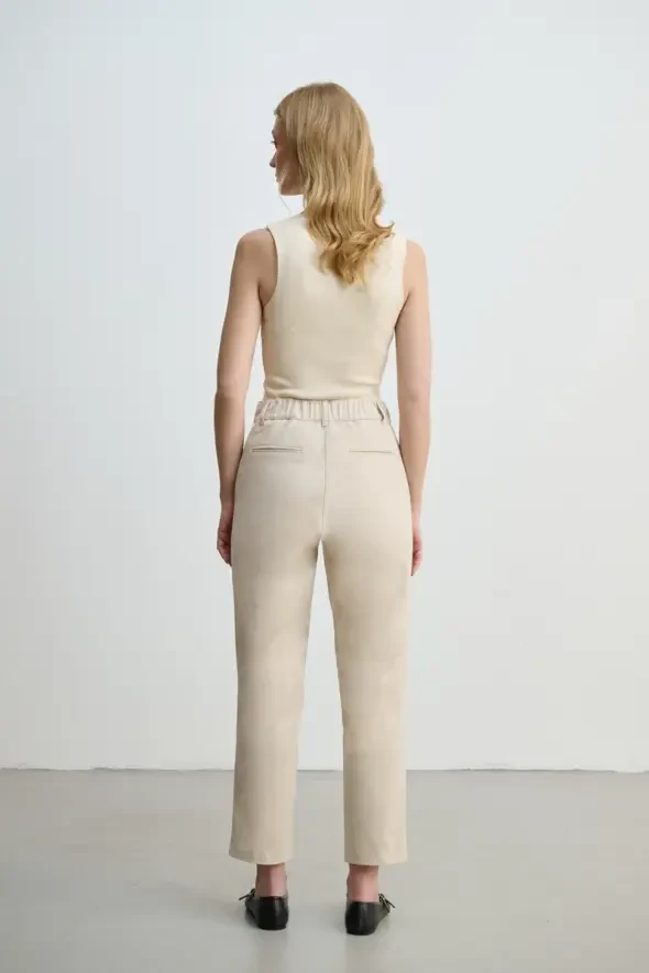 Kanvas Mom Pantolon - Bej - 4