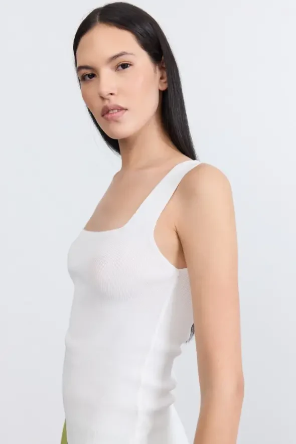 Kare Yaka Triko Atlet - Ekru - 3