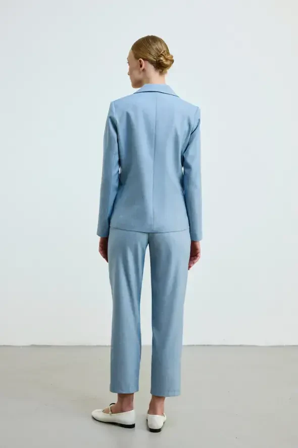 Keten Karışımlı Blazer Ceket - Mavi - 5