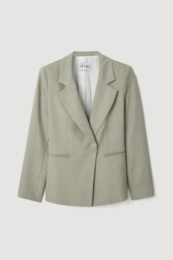 Keten Karışımlı Blazer Ceket - Yeşil - 5
