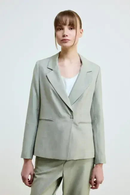 Keten Karışımlı Blazer Ceket - Yeşil Yeşil