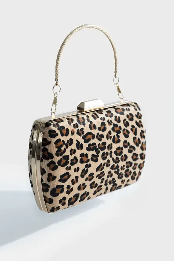 Leopar Desen Clutch El Çantası - Kahverengi - 1