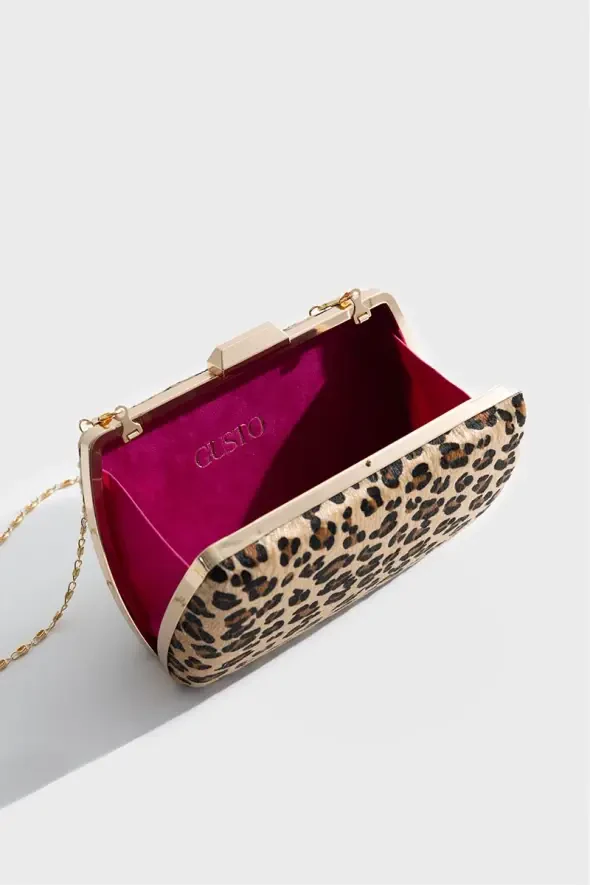 Leopar Desen Clutch El Çantası - Kahverengi - 2