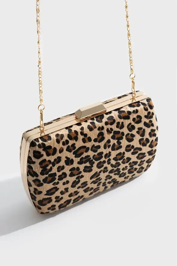Leopar Desen Clutch El Çantası - Kahverengi - 3