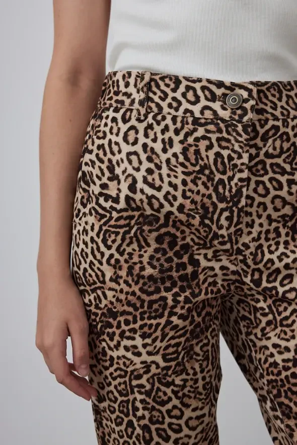Leopar Desenli Mom Pantolon - Kahverengi - 5