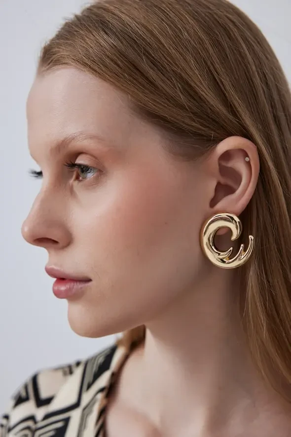 Minimal Tasarım Küpe - Gold - 2