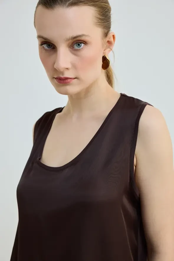 Önü Saten Arkası Penye Atlet - Kahve - 3