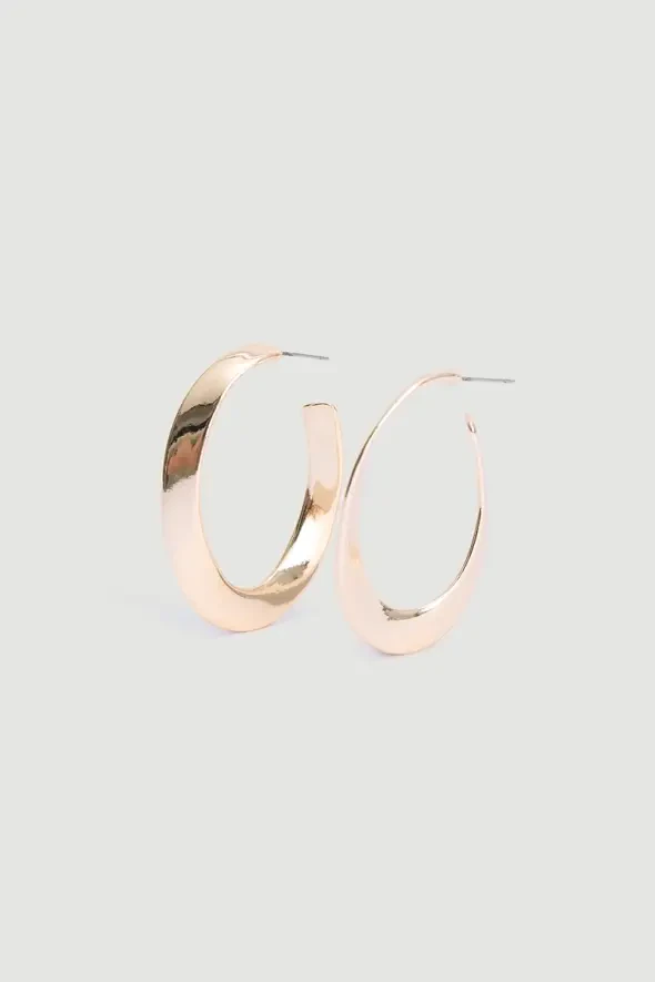 Oval Kıvrımlı Halka Küpe - Gold - 1