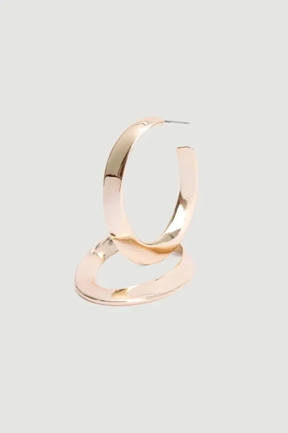 Oval Kıvrımlı Halka Küpe - Gold - 2