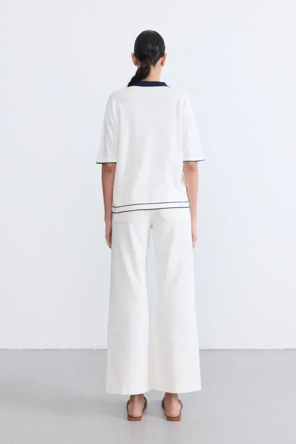 Polo Yaka Merserize Bluz - Ekru - 4