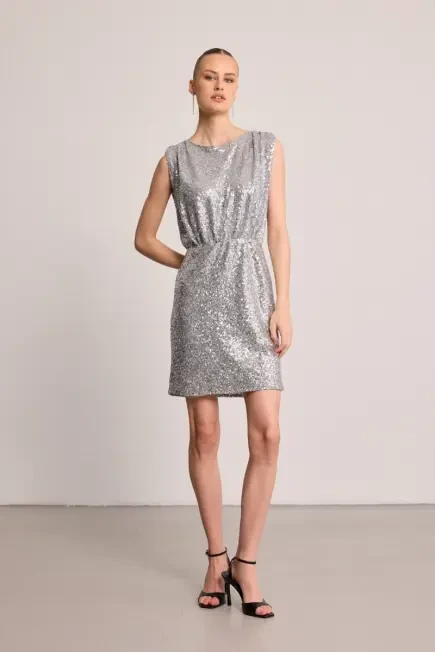 Pul Payet Mini Elbise - Gri Gri