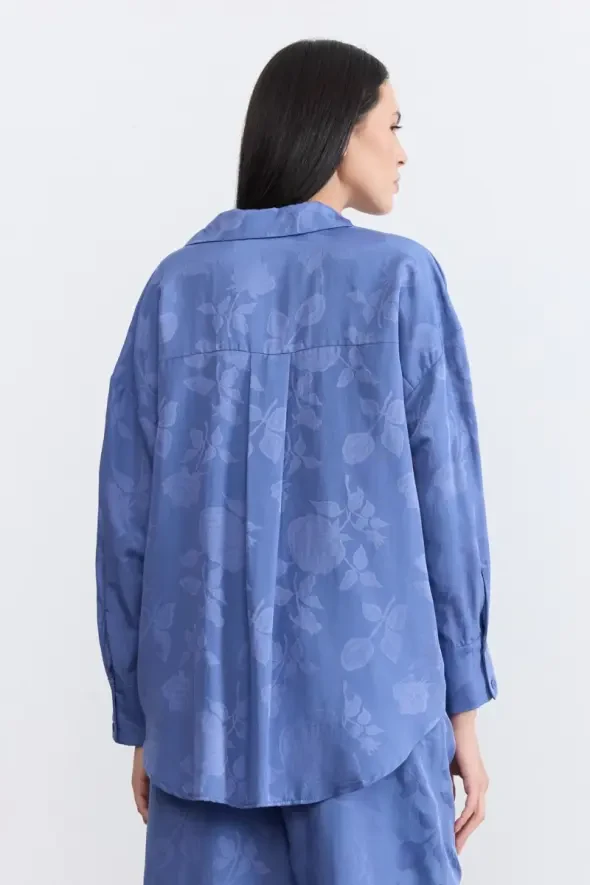 Rahat Kesim Tencel Jakar Gömlek - Mavi - 4